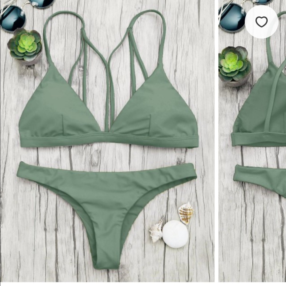 Padded Back Strappy Bathing Suit - Green S